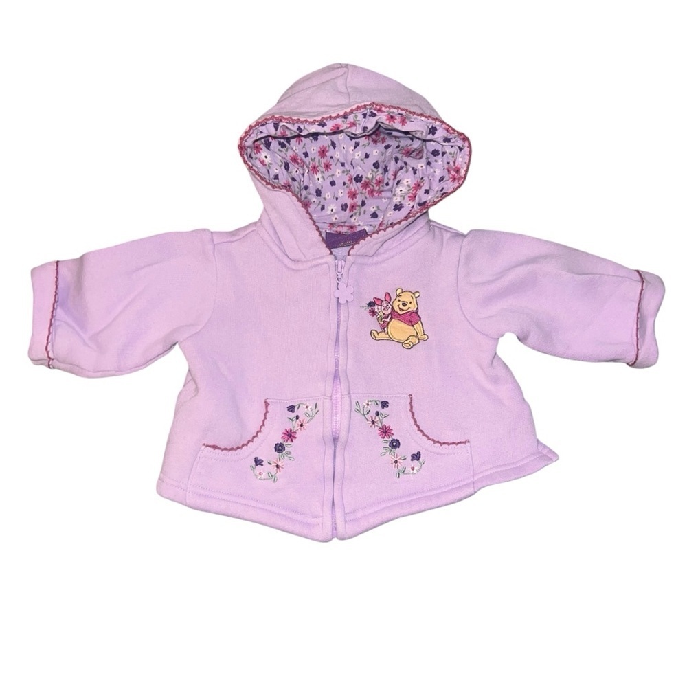 EUC🎉 Vintage Disney Winnie the Pooh Lavender Floral Baby Girl Hoodie 6-9 month